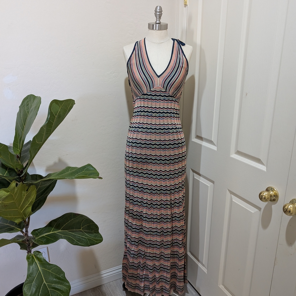 Trina Turk Blue and Brown Halter Maxi Sundress
